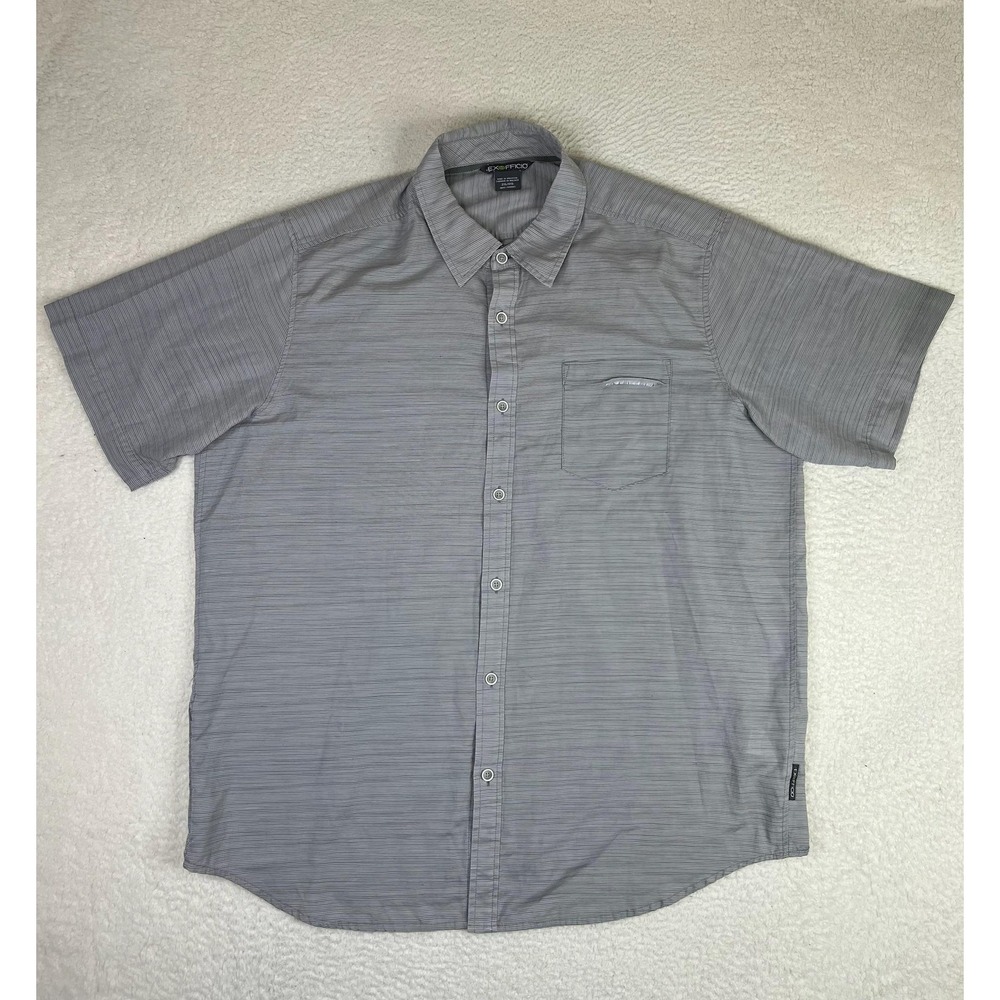 ExOfficio Shirt Mens 2XL Gray Stripe Lightweight Short Sleeve Button Up Travel